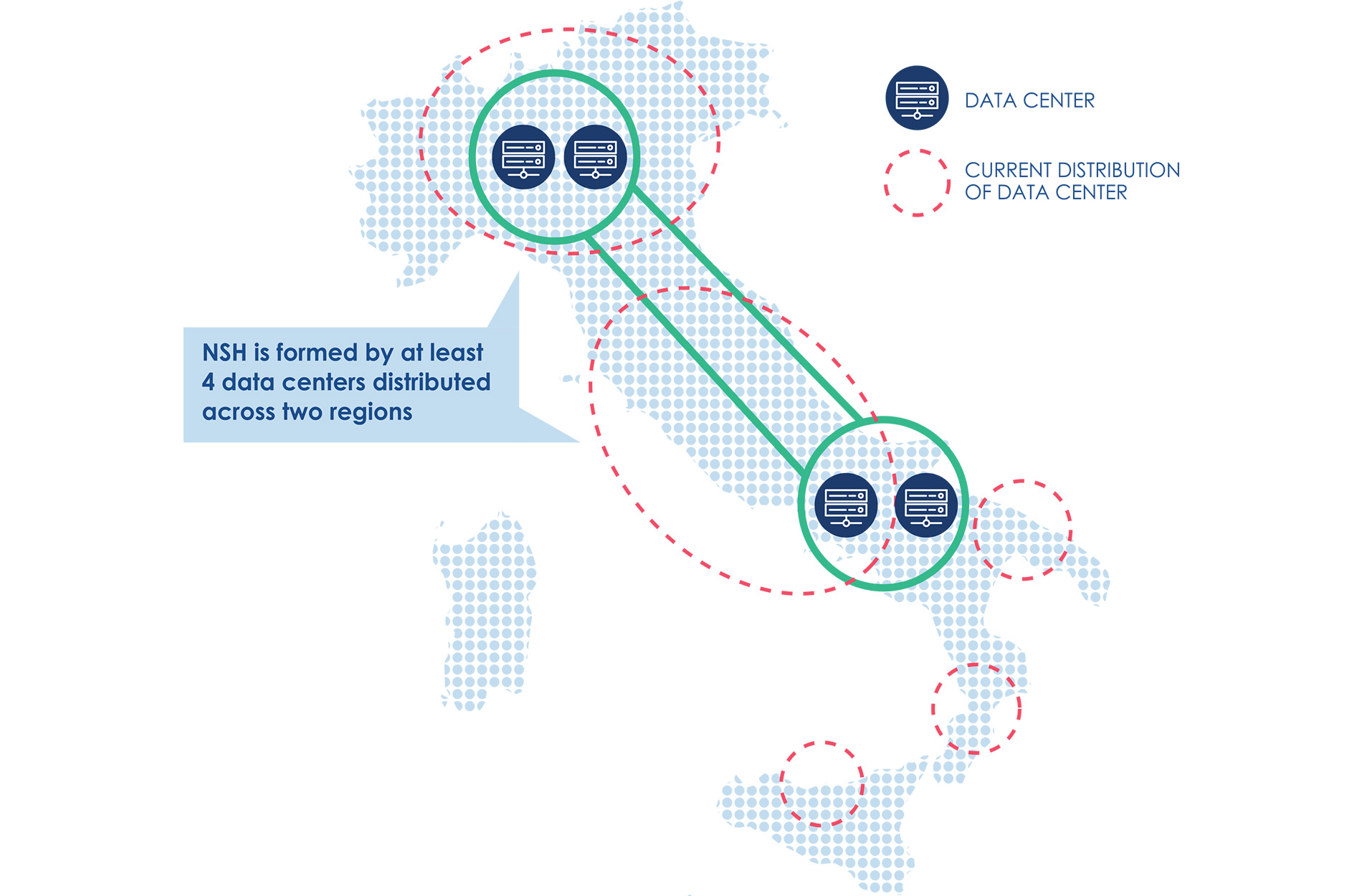 Figure showing Italy's map of PA data centres prevision.